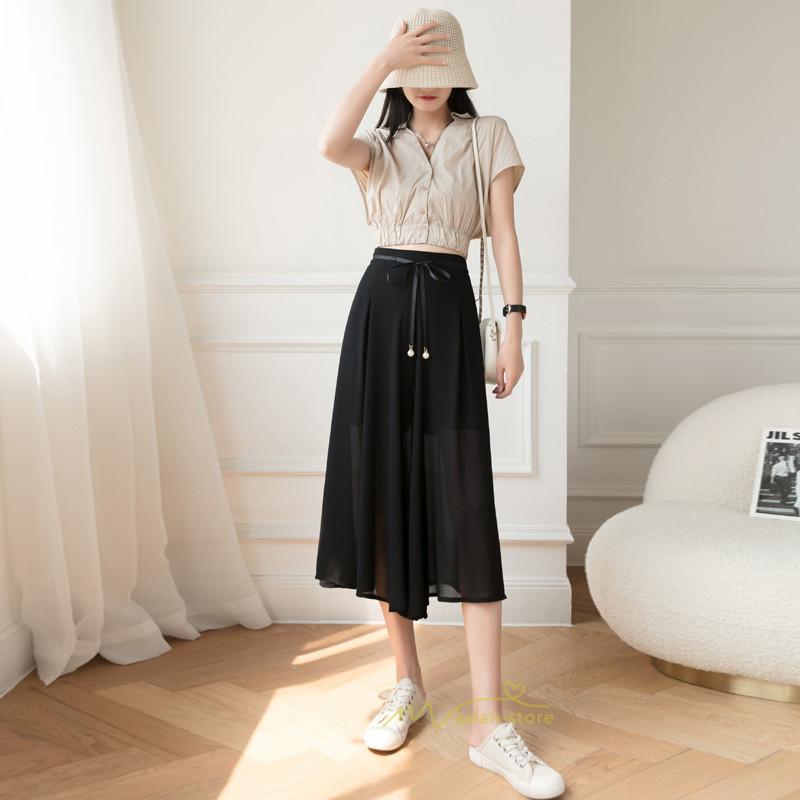 ワイドパンツ | ガウチョパンツ 無地 レディース ボトムス ハイウエスト ゆったり パンツ シフォンパンツ 涼しい 夏新作 さらさら カジュアル 30代40代 体型カバー