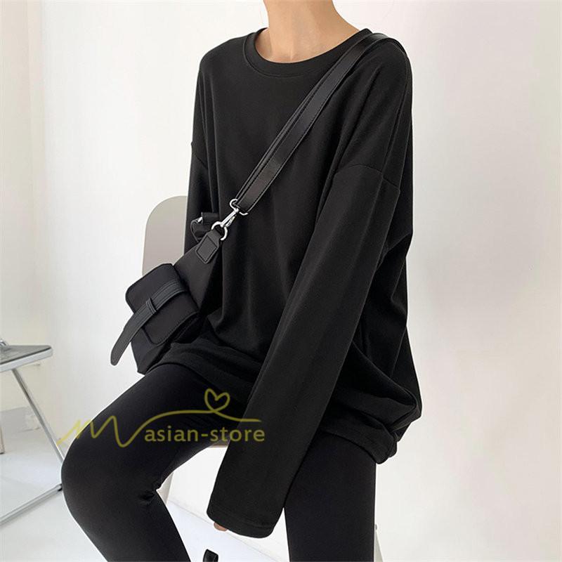 tシャツ・カットソー | 長袖tシャツ レディース クルーネック 長袖 Tシャツ ロングTシャツ 20代30代40代50代 ゆったり 体型カバー 通勤通学 お出かけ カジュアル インナー 快適 着痩せ