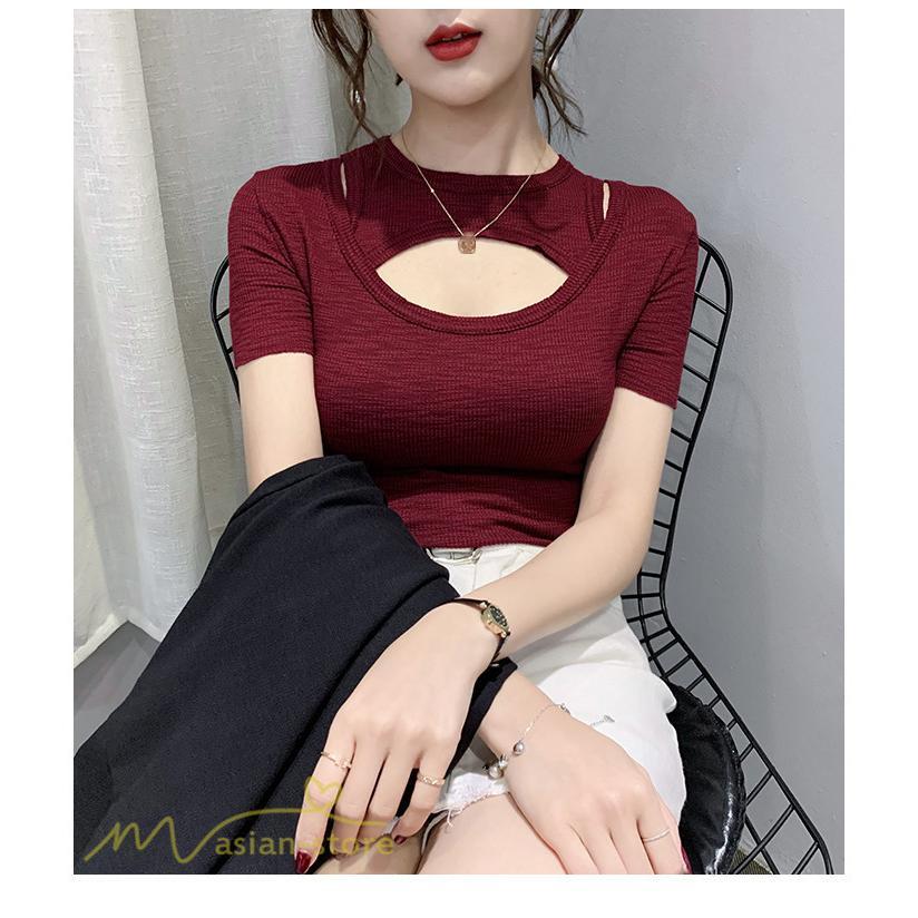 tシャツ・カットソー | カットソー 夏物 レディース 着痩せ トップス Tシャツ 透かし編み セクシー 女性着 着回し 無地 タイト きれいめ お出かけ 夏コーデ 半袖 フェミニン アウトドア