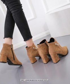 ブーツ | ショートブーティ レディース スエード調 太めヒール 靴 人工水晶 キラキラ オシャレ お出かけ デート キレイめ 通勤 20代30代40代50代