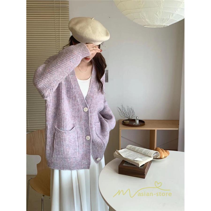 カーディガン | ニットフロントボタン レディース 2way 羽織り 秋冬 アウター ニットアウター セーター 長袖 トップス 通学通勤 20代30代 ゆったり ポケット