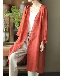 カーディガン | レディース リネン 麻混 ロング 春 秋 ゆったり 7分袖 40代 50代 無地 4色 冷え防止 透け感 羽織 初秋 30代 秋大きいサイズ 20代