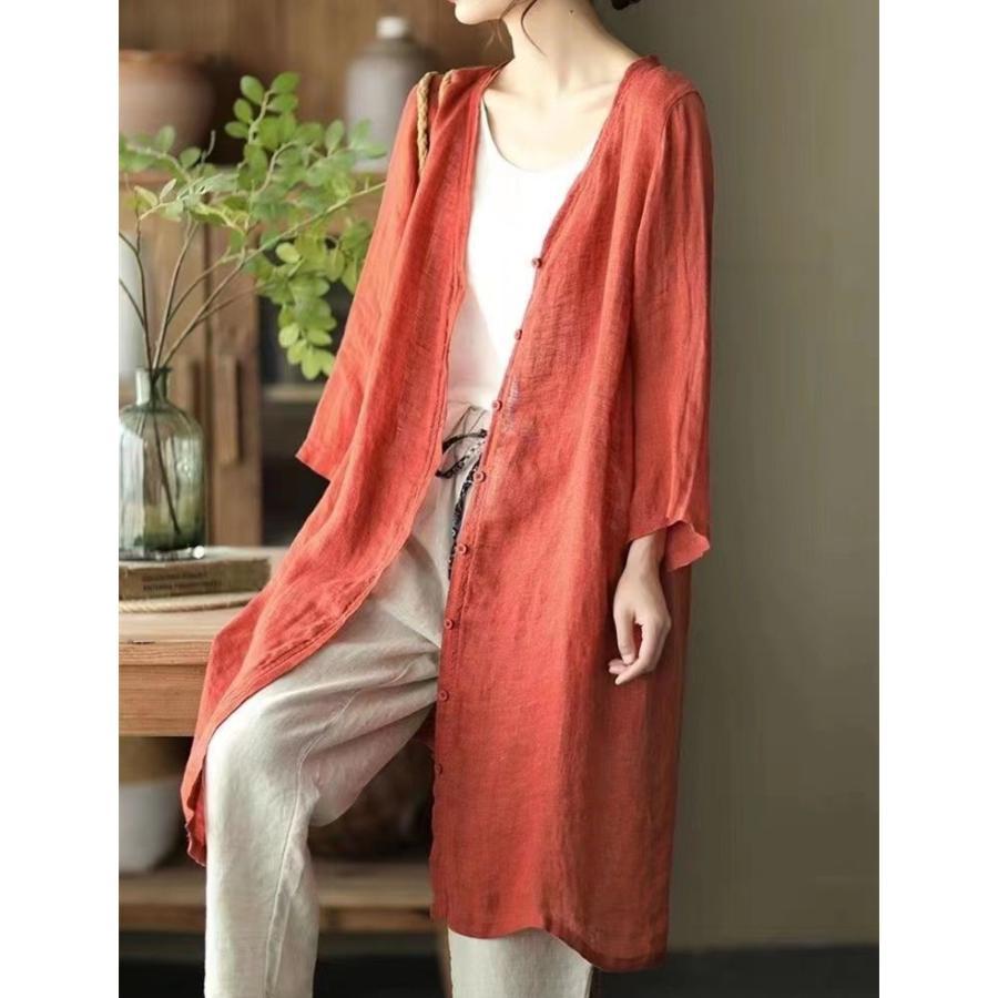 カーディガン | レディース リネン 麻混 ロング 春 秋 ゆったり 7分袖 40代 50代 無地 4色 冷え防止 透け感 羽織 初秋 30代 秋大きいサイズ 20代