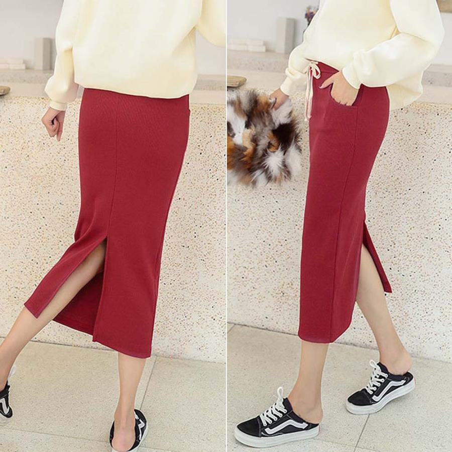 ロングスカート | タイトスカート ミモレ丈スカート リブスカート スリット スカート