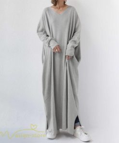 マキシ | ワンピース 長袖 無地 Tシャツワンピース レディース 着痩せ ゆったり マキシワンピ Vネック カジュアル 体型カバー Aラインワンピース 秋 フレア カジュアル