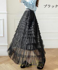 スカート | ロングレディース ティアードチュールプリーツおしゃれ 無地 可愛い カジュアル 韓国風 20代 40代 50代 30代