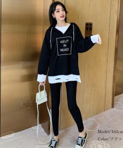 パーカ | レギンス レディース ルームウェアセット 部屋着 レイヤード風 セットアップ カジュアル 重ね着風 2点セット パーカー