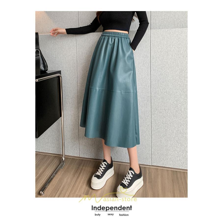 スカート | フレア革レザーボトムス ロングフレアAライン 秋冬 レディース ボトムス 通勤 大人気 キレイめ 着痩せ