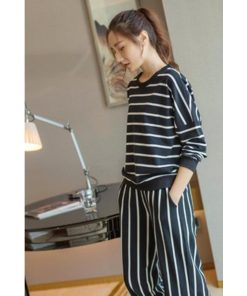 パジャマ　ルームウェア | パジャマ レディース 部屋着 ルームウェア 寝間着 ナイトウェア 2点セット トップス パンツ ボーダー ストライプ 小さい 薄手 黒 XXL 柔らか