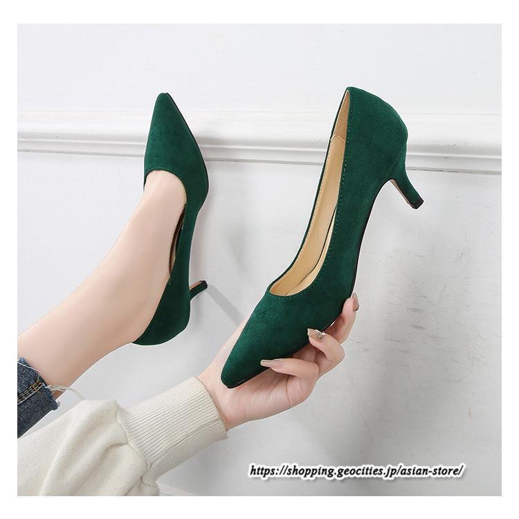 パンプス | スエードレディースシューズ ポインテッドトゥ ピンヒール スリッポン ストラップなし 滑り止めソール ミドルヒール ビジネス 大人 無地 上品