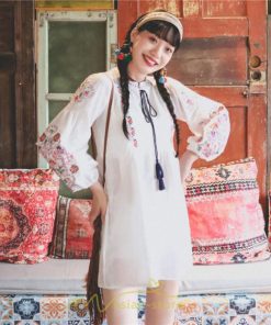 ミニ丈 | ワンピース レディース 長袖 夏秋 きれいめ 大人膝上 リゾート 花柄 おしゃれ 可愛い 通勤 お呼ばれ 綿麻 レトロ がーりー 甘め エスニック風 デート