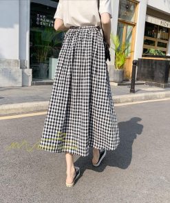 スカート | チェック柄 ロング丈 フレア ボトムス レディース 春 夏 秋 冬 体系カバー Aライン ウエストゴム おしゃれ 通勤 OL カジュアルブ無地 韓国風