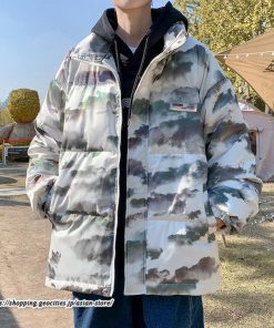 ダウンジャケット | ダウンコート 中綿コート メンズ 絞り染め カッコウイイ フードなし 厚手 秋 冬 暖かい コーデ 大きいサイズ コート スタンドカラー ゆったり 中綿 カジュアル