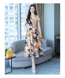 ミディアム | Aラインワンピース レディース 着痩せ 花柄 30代 40代 サマーワンピース ひざ下丈 ワンピース フレア きれいめ 大きいサイズ 上品 ポケット付き プリント 夏