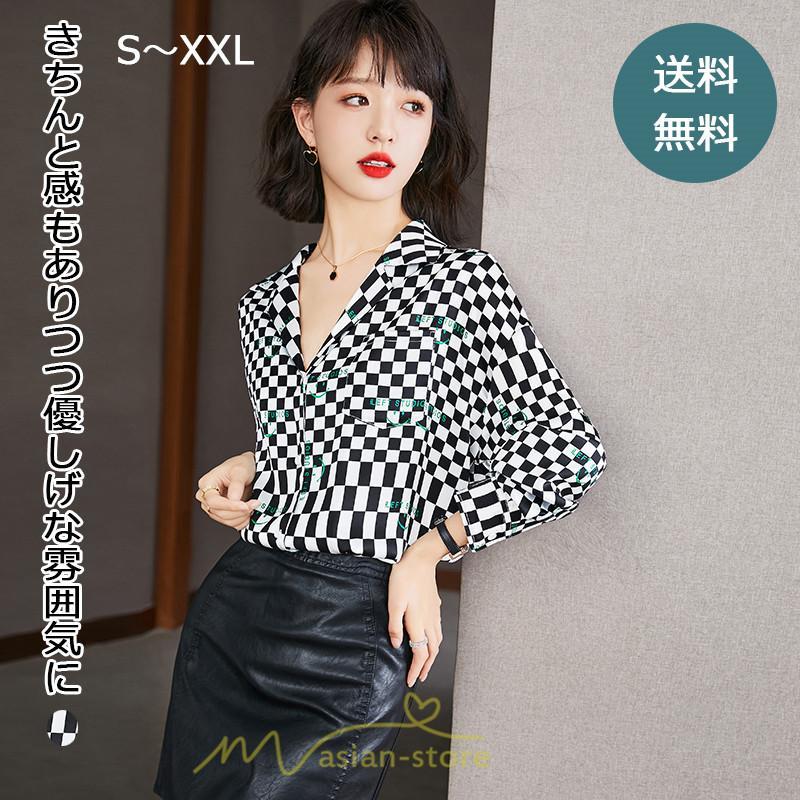 シャツ・ブラウス | ブラウス レディース 長袖 50代 シャツ トップス シフォン チェック柄 きれい 40代 30代 20代 カジュアル お出かけ 食事会 デート お出かけ 女子会 通勤