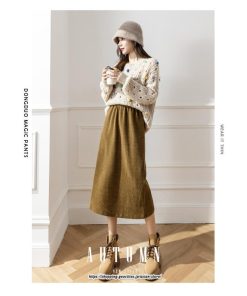 スカート | ロングロング丈 ミモレ丈 ミモレ ウエストゴム 秋 冬 秋冬 あったか コットン カジュアル Aライン 着痩せ スリット キレイめ 2022新作　