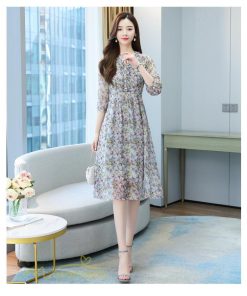 ミディアム | ワンピース 膝丈 花柄 きれいめ 5分袖 カジュアル Aラインスカート 上品 着痩せ ミディアムワンピース お出かけ シフォン 日常感 通気性 大人 エレガント