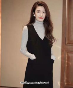 ミディアム | ワンピース ロング ロングワンピース スリム 細身 Vネック スリーブレス 無地 ロング丈 秋冬 レイヤード ノースリーブ