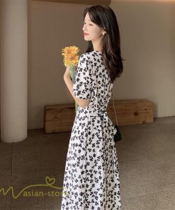 ミディアム | ワンピース レディース 着痩せ 花柄 半袖 大きいサイズ 上品 Aラインワンピース ゆったり Vネック ハイウエスト ミディアム丈 お出かけ 通勤 ひざ丈 通学