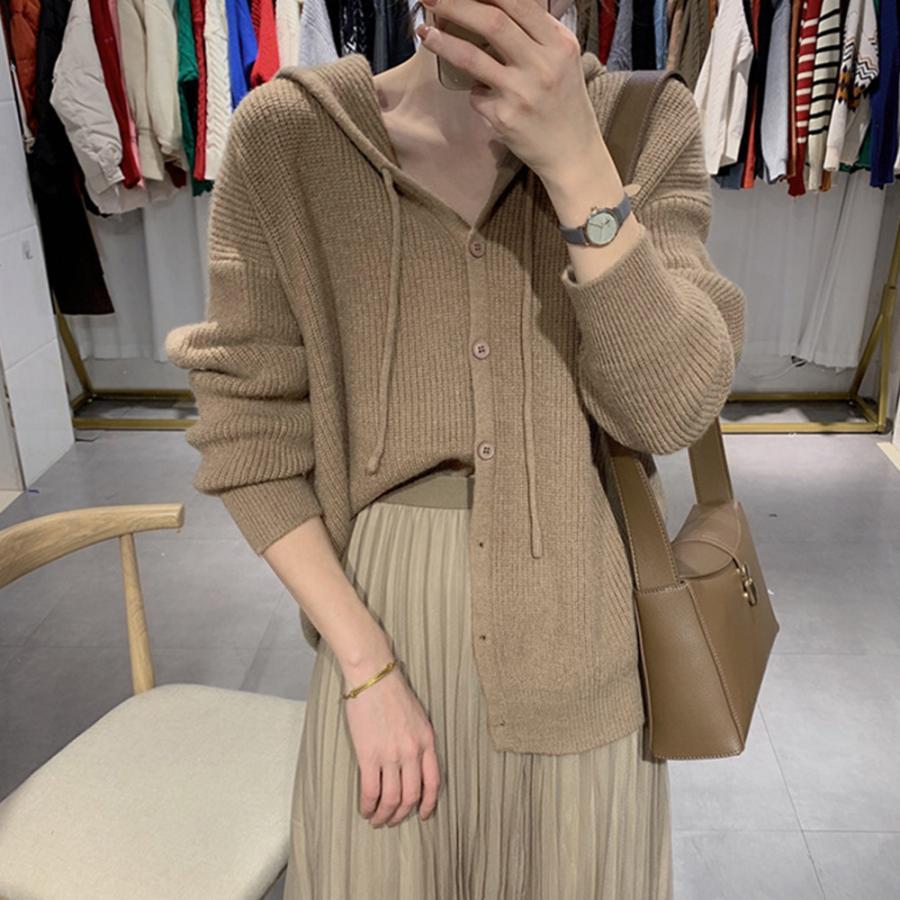 カーディガン | 韓国 ニットフード付き 秋
