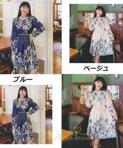 ミニ丈 | ワンピース ひざ丈 膝上 着映え 着痩せ 長袖 ゆったり 大人っぽ 普段使い 旅行 部屋着 お出かけ ベージュ 青 かわいい きれいめ 花柄 SNS映え リゾート レトロ風