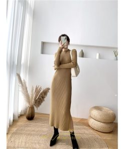 ニットワンピース | レディース 冬 きれいめ ロング おしゃれ 秋冬 長袖 ハイネック サイドスリット セクシー 同窓会 デート 大人フェミニン 女子会 韓国風