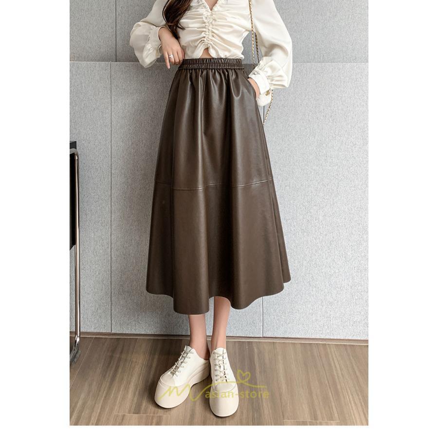 スカート | フレア革レザーボトムス ロングフレアAライン 秋冬 レディース ボトムス 通勤 大人気 キレイめ 着痩せ