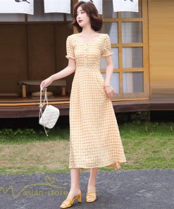 マキシ | ワンピース レディース チェック柄 きれいめ おしゃれ ゆったり ロング丈 着痩せ 春 夏 着痩せ ロングワンピース 上品 韓国風 バックファスナー エレガント