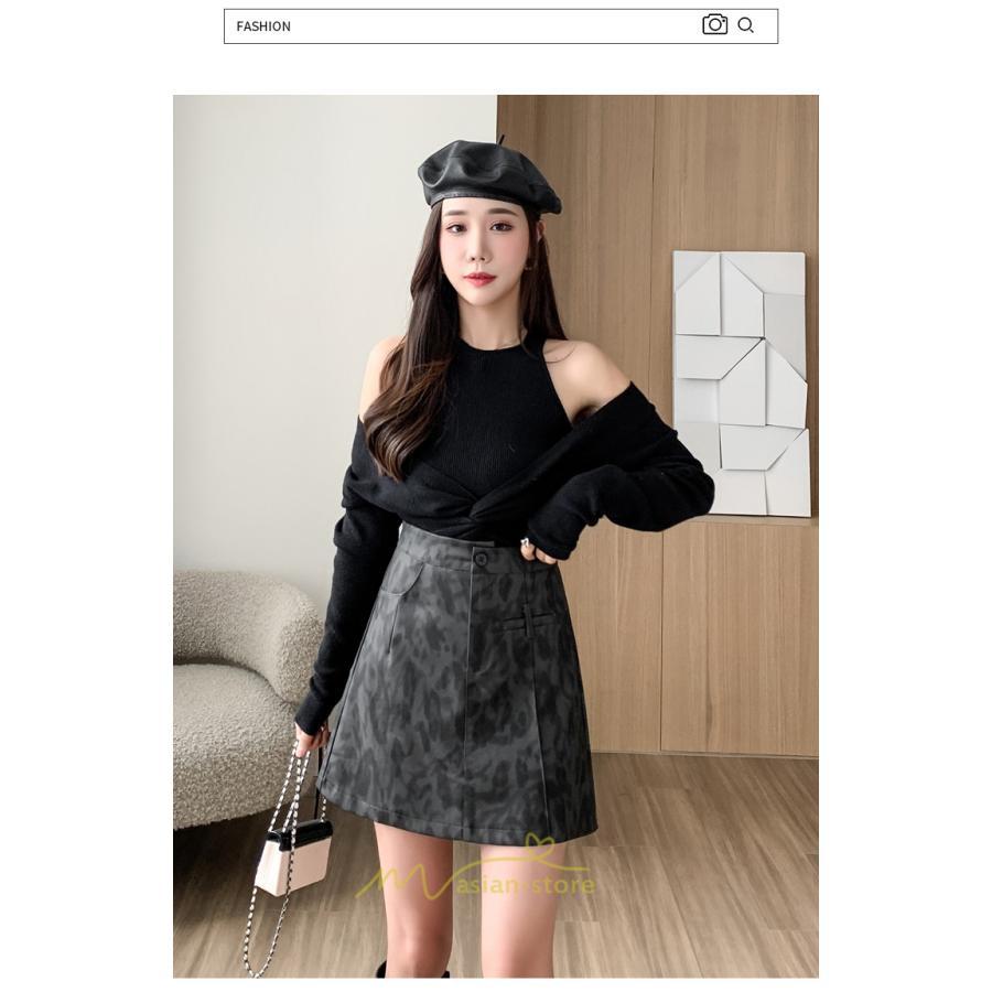 スカート | ミニレザーレディース タイト 秋 冬 ヒョウ柄 Aライン ハイウエスト おしゃれ 新作 可愛い フェイクレザー 着痩せ オシャレ