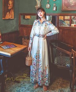 マキシ | マキシワンピース ワンピース レディース 長袖 体型カバー レトロ風 プリント ドレス マキシ丈ワンピース 通勤 綺麗 夏 ロング マキシ丈 オシャレ ラペル 無地