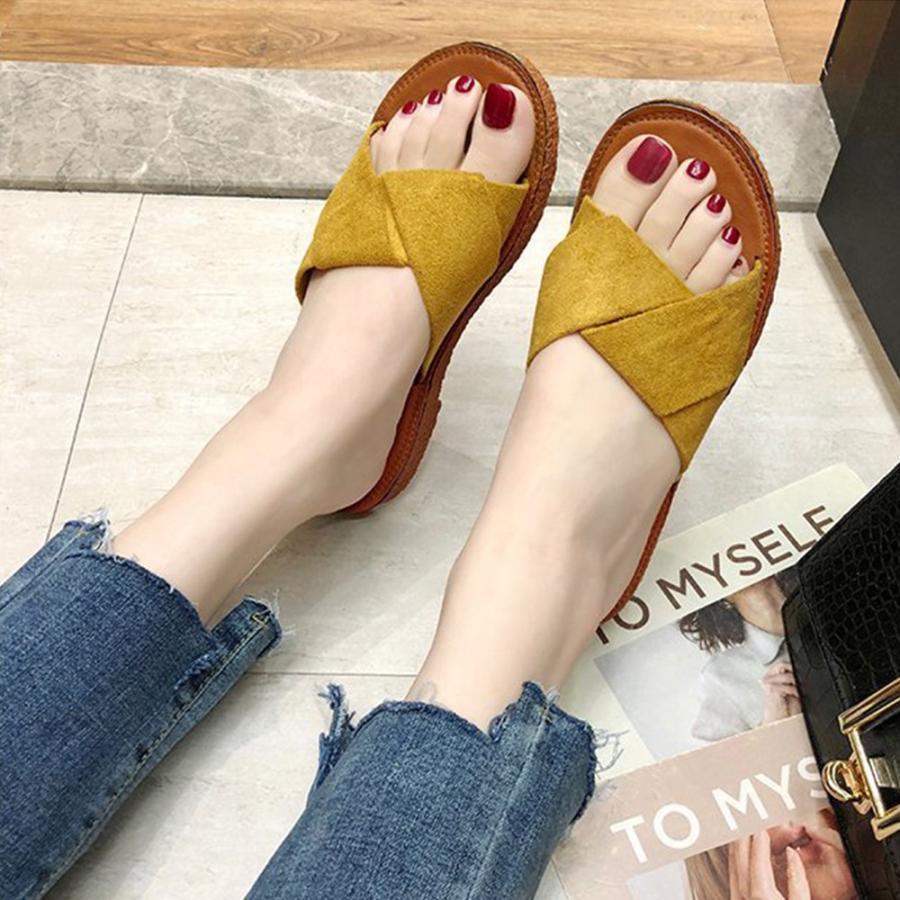 サンダル | ぺたんこレディース フラット クロスストラップコンフォート ビーチスエ−ド調 スリッパ