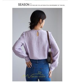 シャツ・ブラウス | ブラウス 秋 秋服 レディース 無地 長袖 ゆったり シンプル トップス 丸襟 上品 フェミニン 高品質 高級感 50代 30代 紫 40代 20代