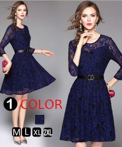 レースワンピース | ひざ丈ワンピ フレアワンピース レディース 大きいサイズ 膝丈ワンピース 7分袖 パーティー 二次会 上品 女性の自然なしなやかさと美しさ 通勤