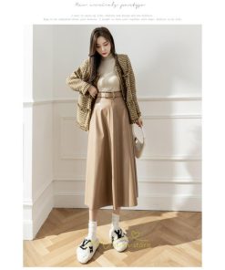 スカート | レザーフレアロング レディース ベルト付き ボトムス ロングAライン ミモレ丈 かっこいい 着痩せ キレイめ スリット