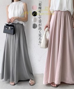 ワイドパンツ | パンツ レディース スカーチョ ガウチョ ボトムス スカンツ 無地 ガウチョパンツ ロング 美脚 ウエストゴム 春 秋 ゆったり 体型カバー