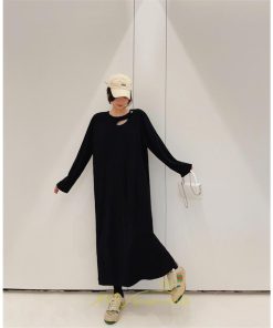 マキシ | 秋ワンピース 黒ワンピース ロングワンピース 秋物 レディース ワンピース 長袖ワンピース 30代40代 裾スリット 着痩せ 秋服 大人 通学通勤 無地 大きいサイズ