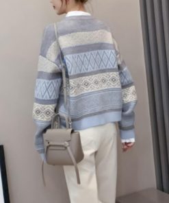 ニット・セーター | 幾何学柄カーディガン配色切替え韓国風