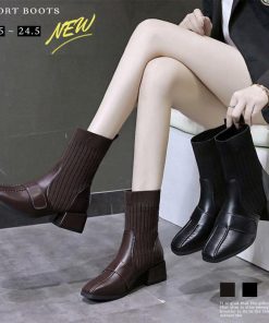 ショートブーツ | ソックス風ブーツ チャンキーヒール 痛くない 歩きやすい 美脚ブーツ ストレッチブーツ ハイカット レディース