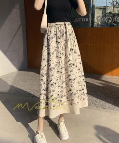 スカート | フレアロングレデイース リネンウエストゴム 綿麻混 マキシマキシ リゾート 体型カバー 上品 重ね着風