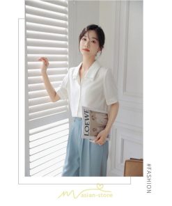 シャツ・ブラウス | トップス ブラウス 半袖 シャツ レディース オフィス フォーマル 白 黒 開襟 二重襟 バブルスリーブ 着痩せ フランス風 仕事服 クラシック 無地 通勤 大人 上品