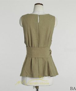 シャツ・ブラウス | ブラウス トップス ノースリーブ レディース tシャツ タンクトップ ベルト付き 広い裾 フレア裾 涼しい 涼感 体型カバー ゆったり 綿麻 夏 おしゃれ 大人 無地