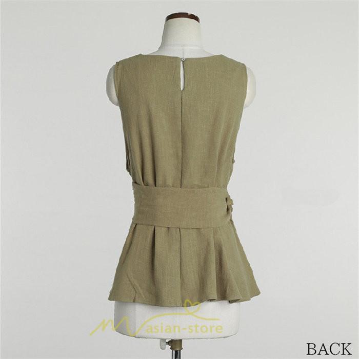 シャツ・ブラウス | ブラウス トップス ノースリーブ レディース tシャツ タンクトップ ベルト付き 広い裾 フレア裾 涼しい 涼感 体型カバー ゆったり 綿麻 夏 おしゃれ 大人 無地