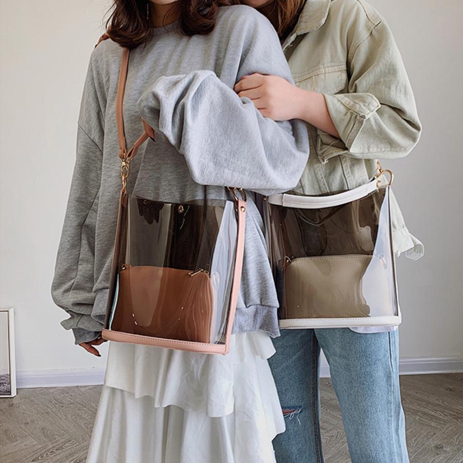 ショルダーバッグ | トートバッグ 斜めがけバッグ 2点セット ポーチ付き レディース クリアバッグ おしゃれ ビニールバッグ 大容量