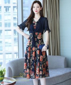ミディアム | ワンピース レディース 花柄 着痩せ きれいめ おしゃれ 夏 サマーワンピース 膝丈 大きいサイズ 通勤 肩マント ミディアムワンピース お出かけ 気質 二点セット