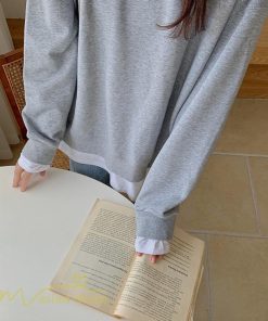 パーカー | 重ね着トレーナー レディース 長袖 トップス カジュアル スウェット 重ね着風 チュニック 体型カバー カットソー ゆったり カジュアル プルオーバー トレーナー