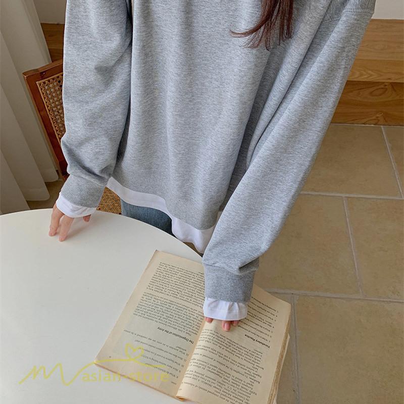 パーカー | 重ね着トレーナー レディース 長袖 トップス カジュアル スウェット 重ね着風 チュニック 体型カバー カットソー ゆったり カジュアル プルオーバー トレーナー