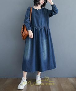デニムワンピース | ワンピース レディース カジュアル 人気 デニム ロング丈 ゆったり 大きいサイズ ポケット スリット 20代30代40代 華奢見え 着痩せ 体型カバー 可愛い