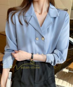 シャツ・ブラウス | ブラウス レディース 長袖ブラウス 春秋 オフィスブラウス 白vネック オシャレブラウス シフォントップス 韓国風 大人 上品 通勤OL ゆったりシャツ 50代 40代