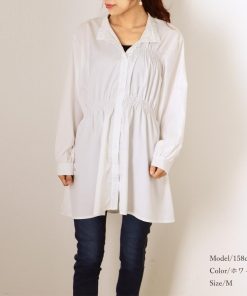 シャツ・ブラウス | レディース 春夏長袖 チュニックワンピ シャツブラウス 白 シャツワンピース ウエストマーク ミニワンピース