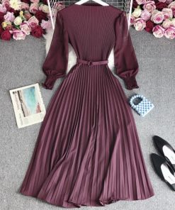 ドレス | プリーツ ワンピース ウエストマーク上品